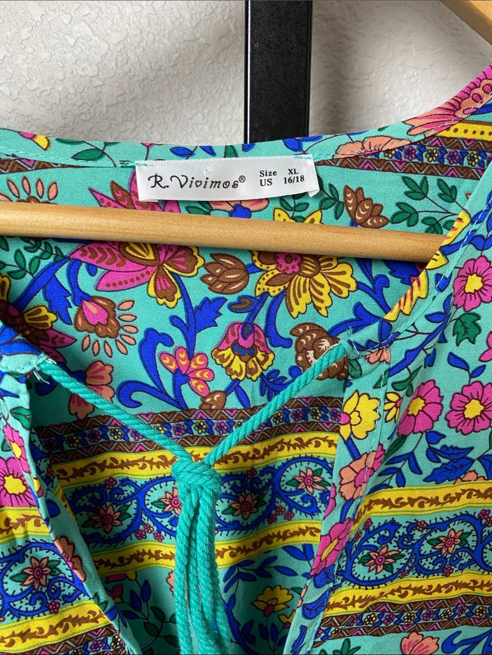 Boho Floral Balloon Sleeve Maxi in Teal nwot Spell vibes XL Cotton & Rayon soft - Picture 5 of 7